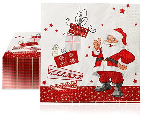 20Pcs Christmas Napkins Paper 33cm Christmas Serviettes - Traditional Santa Claus Red Napkins Christmas Xmas Dinner Napkins