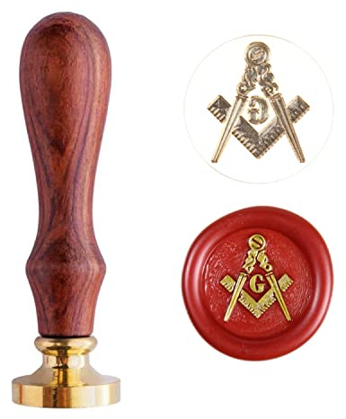 Ychostamp Sceau de Cire Traditionnel Maçonnique Carré et Boussole - Tampon de Cire Maçonnique avec Épée - Tête en Laiton Massif de 2,5 cm de Diamètre