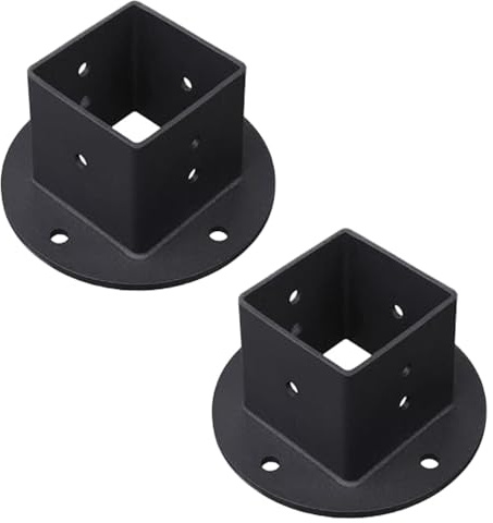 Wpbhk 2Pcs Floor Flange 2x2 Post Anchor Base Heavy Duty Solid Square Fence Pole Base Black Wall Mount Brackets kit for Deck Railing Mailbox
