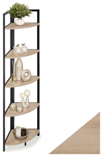 tectake® Eckregal stehend, Nischenregal mit 5 Ebenen, Wandregal Holz, Industrial Bücherregal, Eckschrank, Leiterregal, Zimmer Deko, 30 x 30 x 150 cm - Industrial Holz hell, Eiche Sonoma