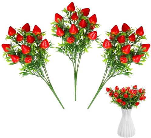 Yardwe Künstliche Erdbeeren Bouquet 3 Stück Realistische Erdbeerpflanzen Deko Für Zuhause Party Wohnaccessoires