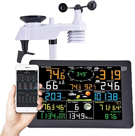 AnzAga Professional WiFi Weather Station with Outdoor Sensor, Internet Weather Station Remote Monitoring System