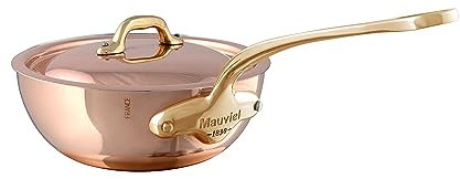 Mauviel M'150 B Sauteuse incurvée en cuivre poli et acier inoxydable avec couvercle et poignée en bronze 1,5 mm, fabriquée en France