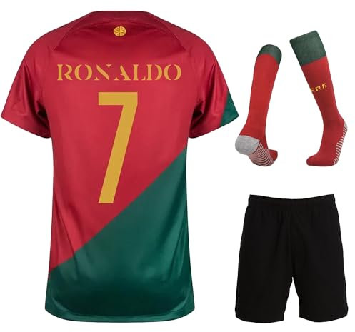 IHIMI Legende #7 Trikot Kinder Set – Portugal Final 2022 Fan Outfit in Rot-Grün mit Shorts & Socken – Fußballtrikot Jungen Retro Stil – Größen 140