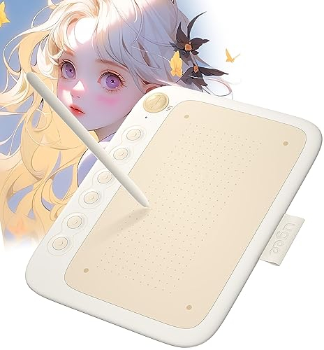 Tablette Graphique UGEE Q6 Tablette Dessin Portable 6 Pouces Directement Connectée au Téléphone Tablette Dessin Graphique avec 6 Raccourcis et Câble de Données pour Windows Mac Android, Beige