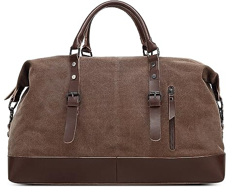 DORRISO Elegant Herren Reisetasche Grosse Kapazität Weekender Tasche 55L Handgepäck Tasche für Business Lässig Camping Wandern Draussen Leinwand Herren Sporttasche Braun