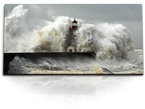 Paul Sinus Kunstdruck Bilder 120x60cm Riesenwelle Leuchtturm Sturm Ozean Küste
