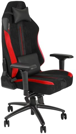 X-Rocker Onyx High Back Ergonomic Gaming Chair for Adults & Teens - 4D Armrests, Head & Lumbar Cushion, Height Adjustable Recliner, Velvet & Faux Leather - Black/Red