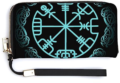 Melbrakin Monedero para Mujer Carteras Bolso de Mano con Cremallera de Gran Capacidad para niñas Damas Compatible con Viking Vegvisir Magic Navigation Compass Cartera Antigua