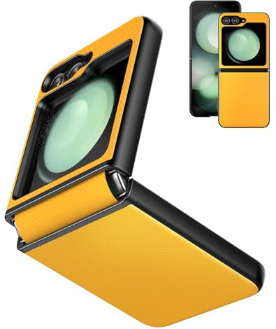 Foluu Fodral till Samsung Galaxy Z Flip 5, Z Flip 5 fodral med gångjärnsskydd PU-läder + hårt PC-skal ultratunt hållbart skyddande fodral för Galaxy Z Flip5 5G 2023 (gul)