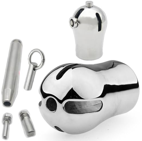 ScreaAss Pa Piercing Penis Käfig Mit Harnröhren Dilatator SM Extreme Keuschheitsgürtel Mann Ultra Kleiner Edelstahl Keuschheitskäfig Chastity Device Für Männer Penis Bondage Sex Spielzeug,Silber,60mm