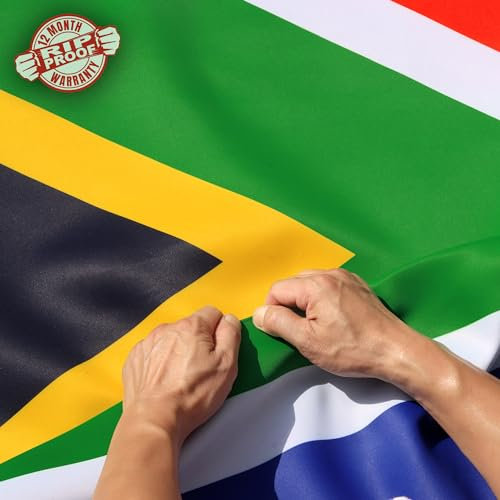 Anley Reißfeste, doppelseitige, 3-lagige Südafrika-Flagge, 90 x 150 cm – lebendige Farben, Leinenkopf und knitterfrei – die stärksten und langlebigsten südafrikanischen Nationalflaggen, 90 x 150 cm