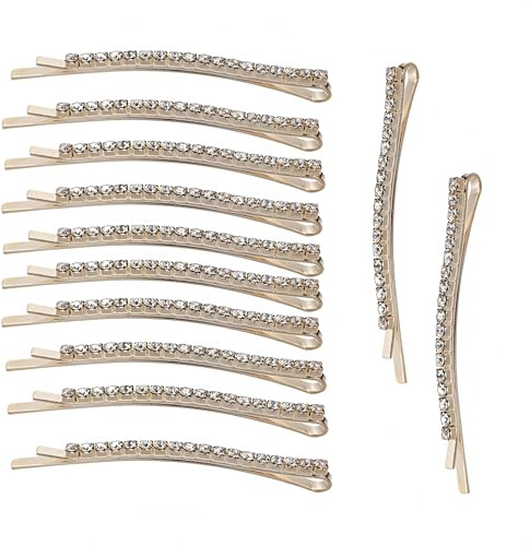 Changyeah Kristall Haarnadeln Clips, 12 Stücke Kristall-Haarnadeln, Diamant Haarspangen, Haarklammern, Zubehör für Damen, Mädchen, Modische Geschenk(Gold)