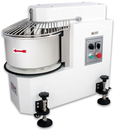 Beeketal 'BTK20' Profi Teigknetmaschine 20l auf Rollen, mit Spiralkneter und rotierender Schüssel (Knethaken 101 oder 180 U/min, Schüssel 17 oder 24 U/min), 20l Gesamtvolumen für max. 8 kg Mehl