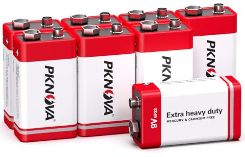 PKNOVA 9V Batteries Carbon 9 Volt Battery for Smoke Detector 6F22 Square Battery, Long-Lasting, 8 Pack