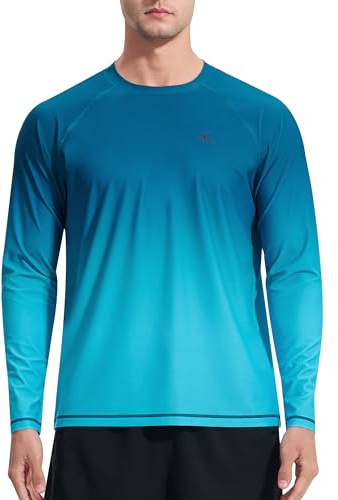 Mens Rash Guard UPF 50+ Swim Shirts UV Sun Protection T-Shirt Quick Dry Long Sleeve Beach Shirts for Fishing