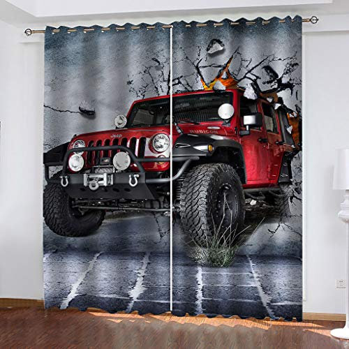 MAYNUO Blickdichte Vorhänge Mit Motiv 3D Rotes Auto Würfel Kinder Gardinen Blickdicht Ösen Gardine Thermo 264x214 cm Schlafzimmer Kinderzimmer Vorhänge Dekoratives Muster, Verdunklungsvorhänge