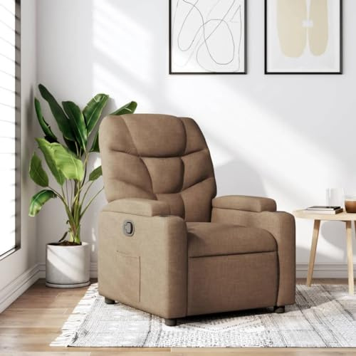 Gecheer Fåtölj, relaxfåtölj, för TV, tyg, brun, med fotstöd, 74 x 89 x 100 cm, TV-fåtölj, relaxfåtölj, bekväm, loungefåtölj, tygfåtölj, fotstöd