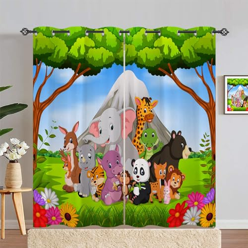 ANHOPE Dschungel Safari Tier Verdunklungsvorhänge mit Ösen Thermo Vorhänge Blickdichte Gardinen Kinder Jungen Mädchen Blackout Curtain Wohnzimmer Schlafzimmer Vorhang 2er Set H 229 x B 140 cm