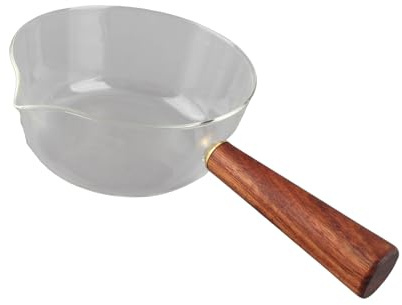Milchtopf aus Glas, Holzgriff, V-förmiger Ausguss, Nudeln, Kochtopf, Küchenzubehör (600 ml)
