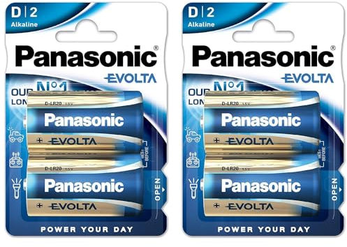 PANASONIC Lot de 2 Blisters de 2 Piles Evolta D Mono LR20-1,5 V