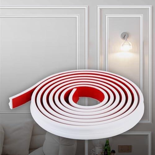 Hungbak Peel and Stick Lightweight TPE Chair Rail, Molding Trim for Home Decoration & Wall Protection (Paintable White, 5m x 3.2cm)