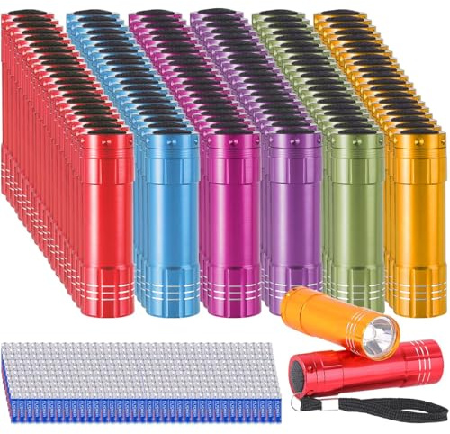 KunHe 120 Pack Mini Aluminium Torches Kids Bulk - Durable Metal Small Kids LED Torches Multi-Pack for Camping, Party Bag Fillers, Gifts for Boys and Girls, Torch Keyring Lanyard with Batteries