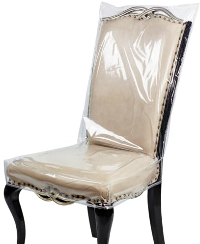 Huirogn Plastic Dining Chair Covers Crystal Clear PVC Seat Protector for Dining Room Chair with Backrest Waterproof Chair Slipcovers for Home Party Hotel Wedding Ceremony Fit 21W *18.5D inch (6)