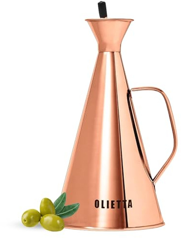 Olietta Bouteille à Huile d’Olive avec Bec Verseur Anti-Gouttes en Cuivre Acier Inoxydable 250 ML 0,25 Litre – Huilier idéal pour Verser l’Huile – Distributeur étanche, Facile à Nettoyer
