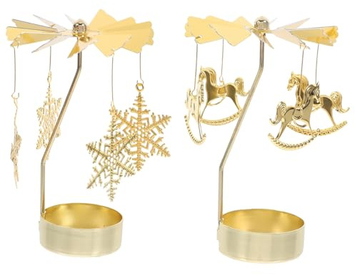 Teelicht Karussell Kerzenhalter, 2 Stück Teelichthalter Gold Rotierender Schneeflocke Teelichter Halter Kerzenständer für Weihnachten Halloween Geburtstag Tischdeko
