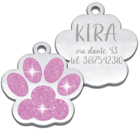 FRAMEG - Targhetta Personalizzata con Incisione Laser per Cane e Gatto - un Accessorio Unico per il tuo Amico a Quattro Zampe - medaglietta per cani e gatti personalizzata con testo (Rosa)