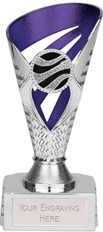 TROPHIESPLUSMEDALS Personalised Silver & Purple Trophy Cup - Voyager Collection, Free Engraving | 15cm | School & Adult Sports Award