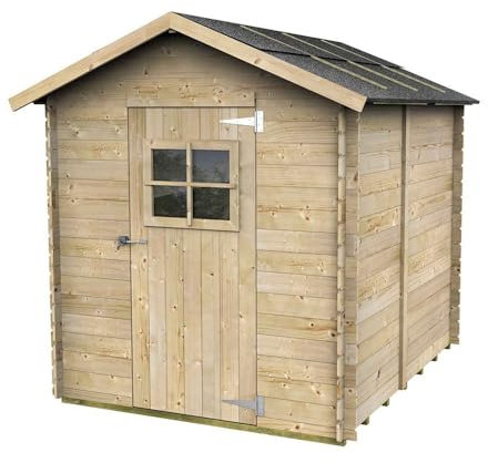 Casetta in Legno per Attrezzi da Giardino Gabby 178x218 cm con Porta Finestrata - Capanno da Esterno in Legno Naturale - Made in Italy