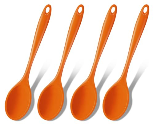 GEEKHOM Kochlöffel Silikon - 4 Stück Silikon Löffel Hitzebeständig 20,5cm, Silikonlöffel Esslöffel Servierlöffel Rührlöffel Set zum Kochen - Alternative zu Kochlöffel Kunststoff, Plastiklöffel