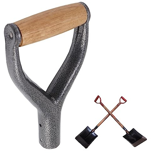 Culnflun Manche de Pelle, Forme Y Diamètre Intérieur de 12,22 Pouces Poignée de Rechange en Fer Protection des Mains Accessoire de Jardin pour Creuser Poignée de Pelle avec Poignée en Bois