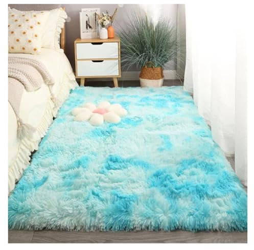 GOUSANG Vorleger Wohnzimmer 120 x 180 cm Modern Weich Flauschig Schlafzimmer Kinderzimmer Wolle Bettvorleger Sofa Matte Kunstfell Nachahmung, Himmelblau