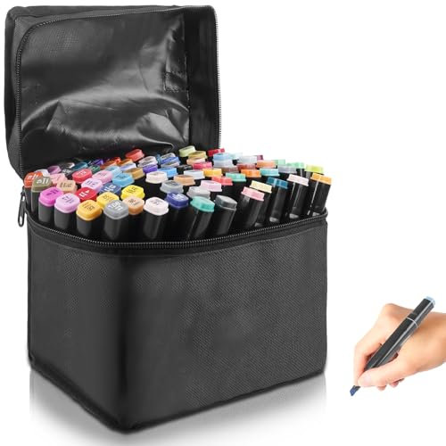 80/120 Farben Marker Stifte, Filzstifte Set, Kunst Marker, Graffiti Stifte mit exklusiver App, 2S Schnell Trocknende Doppelspitze Alkohol Marker Doppelkopf-Design Manga Stifte für Zeichnen (80)