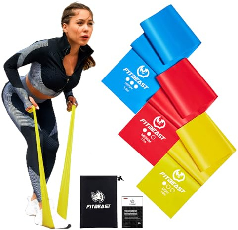 FitBeast Fitnessbänder 3er-Set, 1.8M Fitnessband mit 3 Gymnastikband, Stretching Band mit Tragetasche & Übungsanleitung, Pilates Band für Bodybuilding, Pilates, Yoga, Krafttraining, Physiotherapie