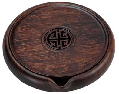 UPJAKS Bandeja de té de madera maciza, bandeja de té vintage de madera china, mesa de té gongfu, bandeja de servir de doble capa, caja de servir redonda, tipo depósito, plato de té japonés para el