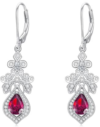 Althum Rubin Ohrringe für Damen 925 Sterling Silber 6 mm x 8 mm im Birnenschliff Juli Geburtsstein Ohrhänger