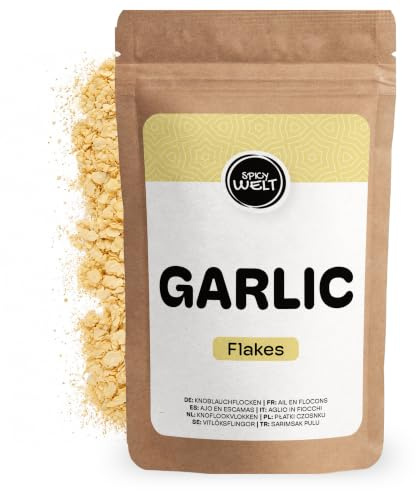 Spicy Welt Knoblauch Flocken (250g) – Getrocknete Knoblauchflocken für Marinaden, Dips, Saucen, Suppen, Gemüse und Rubs | Aromatisch, Würzig und Vielseitig | 100% Naturrein, Ohne Zusätze