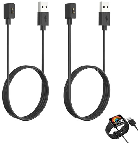 Lot de 2 chargeurs de montre Xiaomi, compatible avec Xiaomi SmartBand MI Band 9/9 Pro/8/8 Pro/Active/Redmi Band 2/3/Watch 3 Active/3 Lite/Watch 4, charge rapide sécurisée, noir, 1M