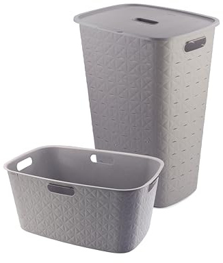 Curver Softex Wäschekorb mit Deckel 56L + Wäschekorb 45L - Taupe