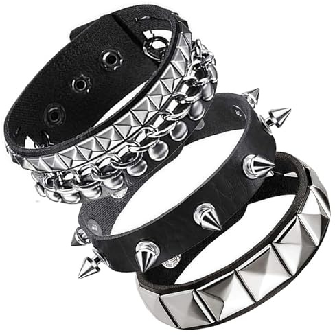 HTTDSLF Bracelet Punk en Cuir Noir pour Homme et Femme - Accessoire Steampunk Réglable avec Rivets, Punk Rock Bracelet, Style Gothique Hip Hop Rock, Accessoires Steampunk des Années 80, 20-22cm