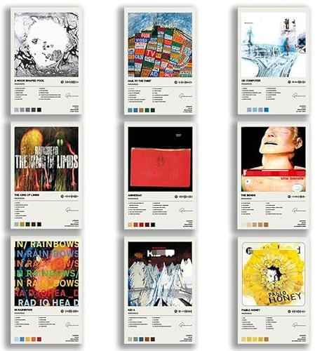 generisch Radiohead Album Cover Limited Edition Posters (Set of 9) Unframed 8inch X 12inch(20 X 30cm) Room Aesthetic Scannable Song Code Music Posters