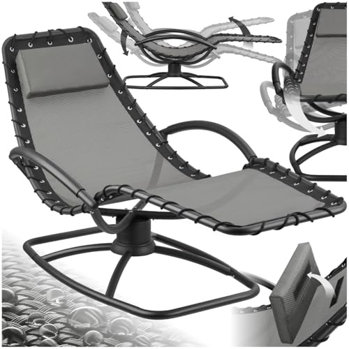 tectake® Tumbona Jardin Exterior, Mecedora Jardin Ergonómica con Balanceo, Cojín Desmontable, Reposabrazos Acolchados, Textileno Transpirable, Sillas Tumbonas Terraza - Gris
