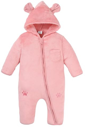 Lifeuping Newborn Baby Bear Snowsuit Infant Boys Girls Long Sleeve Fleece Hooded Jumpsuit Zipper Romper Fall Winter Warm Clothes (Pink, 12-18M)