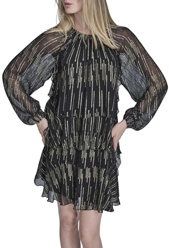 BCBG Women's Balloon Sleeve High Neck, Black,8