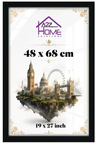 A2Z Home Solutions Stunning Black MDF Poster/Photo Puzzle size B2 +48x68cm Frame |Solid Engineered Wood/MDF Crystal Clear HD Perspex 480 x 680 mm |Gift & Office Wall Gallery Décor 68x48cm-Black