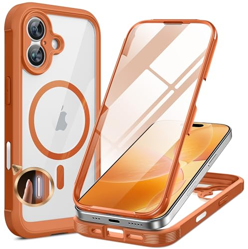 Miracase for iPhone 17 Case 6.3'', Full-Body Military Grade Drop Protection Outdoor Phone case with Built-in Glass Screen &Camera Control,Easy Installation,No Gap,Compatible with MagSafe, Orange